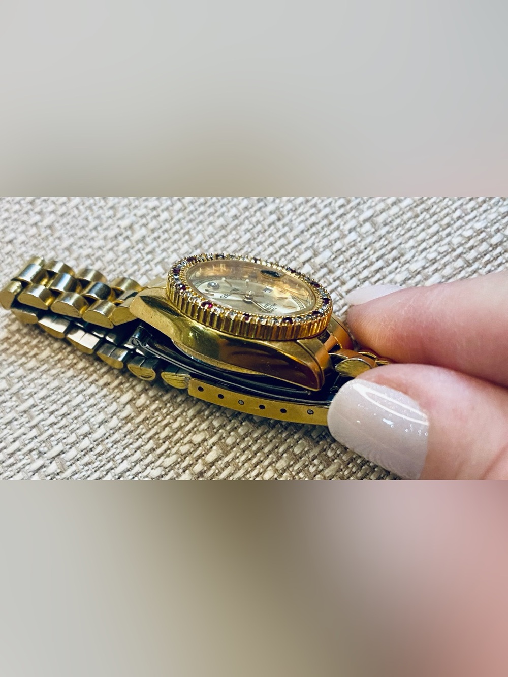 Gruen Gold-Tone Crystal Bezel Women's Watch - Gold & Ruby Accents - Picture 4 of 8